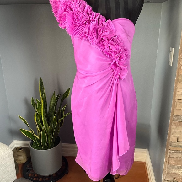 Adrianna Papell 3D Floral One Shoulder Cocktail Dress Event Party Purple 8 - Picture 3 of 12